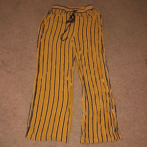 Mustard, white , black striped wide leg pants